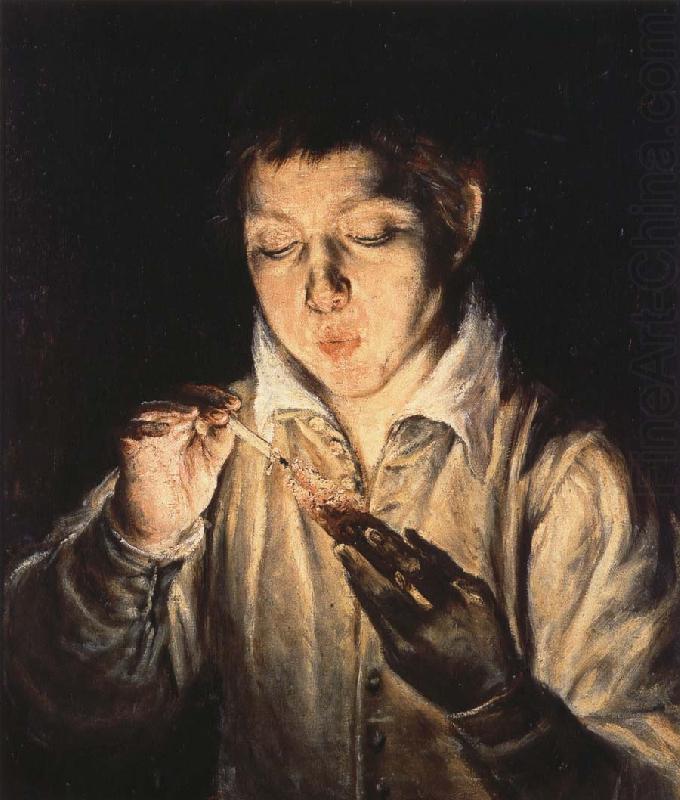 A Boy blowing on an Ember to light a candle, El Greco